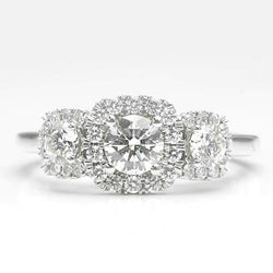 Bague Halo Réel Diamants 2.75 Carats Sertissage Griffe Or Blanc Femme Bijoux