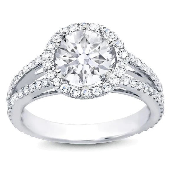 Bague Halo Réel Diamants Ronds 2.75 Carats Or Blanc