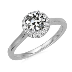 Bague Halo Réel Diamants Ronds Taille Vieille Mine Or Blanc 3.50 Carats
