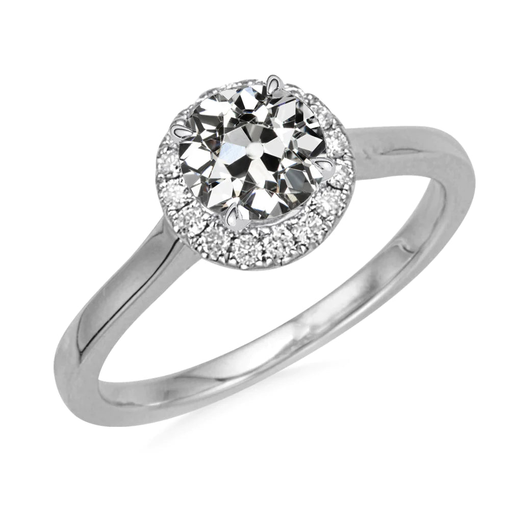 Bague Halo Réel Diamants Ronds Taille Vieille Mine Or Blanc 3.50 Carats