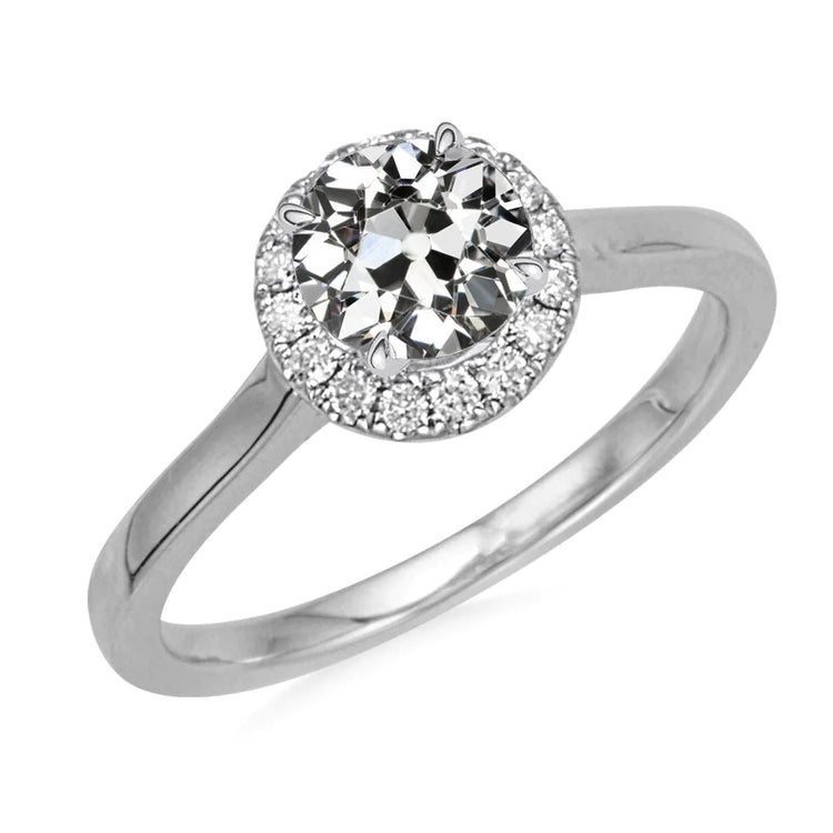 Bague Halo Réel Diamants Ronds Taille Vieille Mine Or Blanc 3.50 Carats