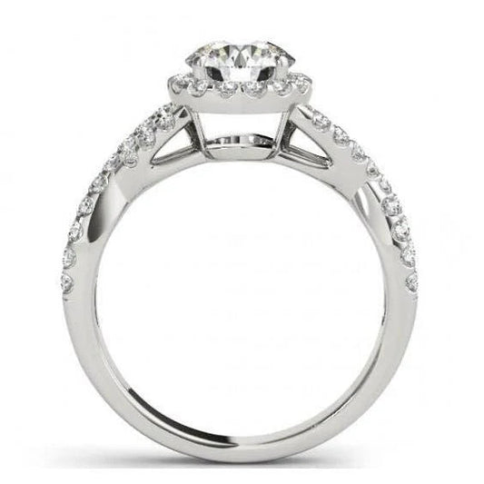 Bague Halo Réel Diamond Twisted Shank 2.25 Carats Or Blanc 14K