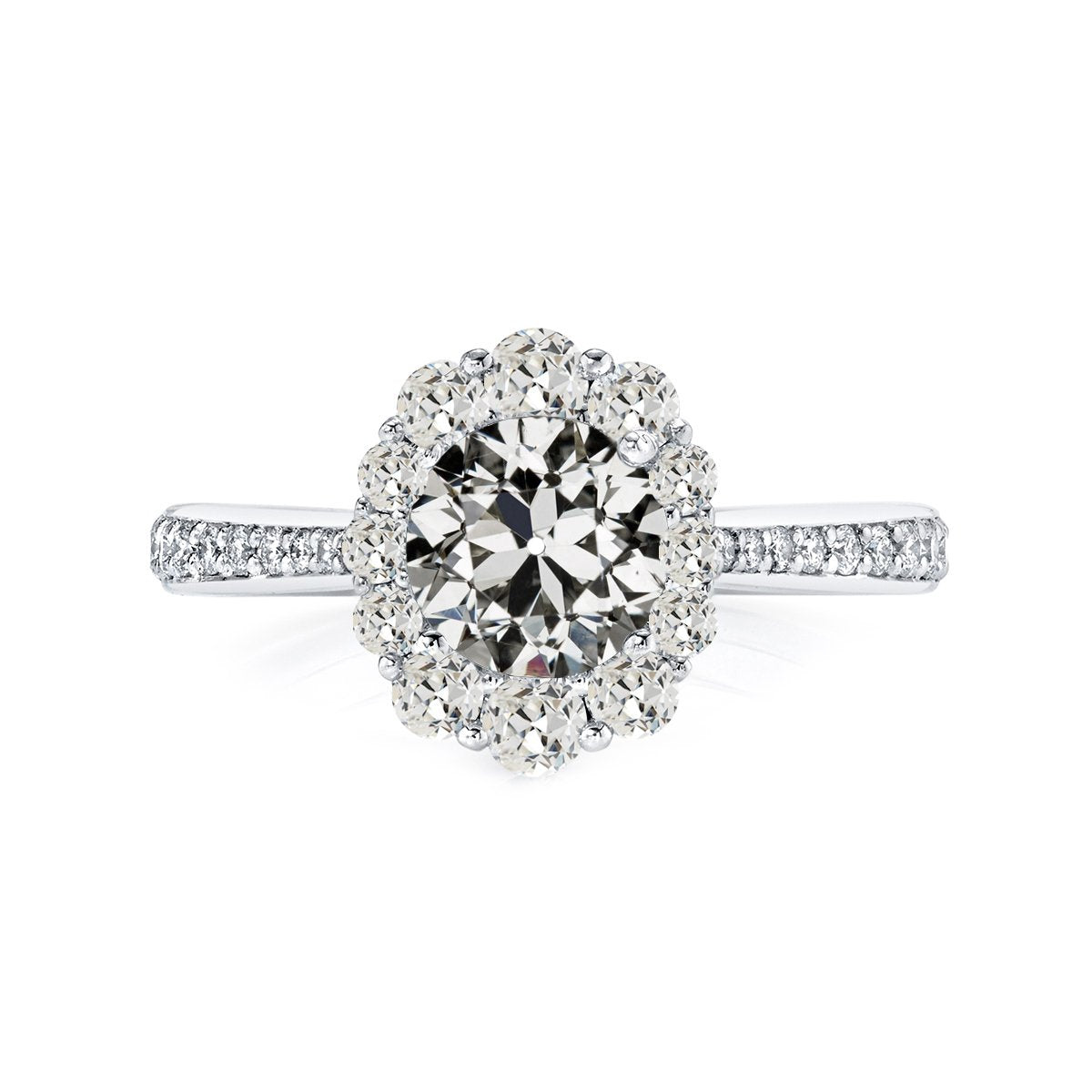 Bague Halo Rond Vieux Naturel Diamant Mineur Avec Accents 5 Carats Or 14K