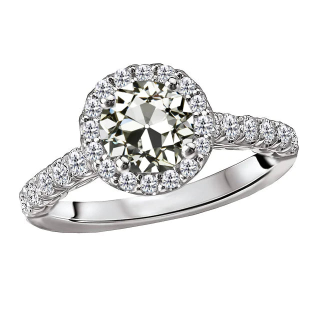 Bague Halo Rond Vieux Réel Diamant Mineur Avec Accents Or 14K 5 Carats