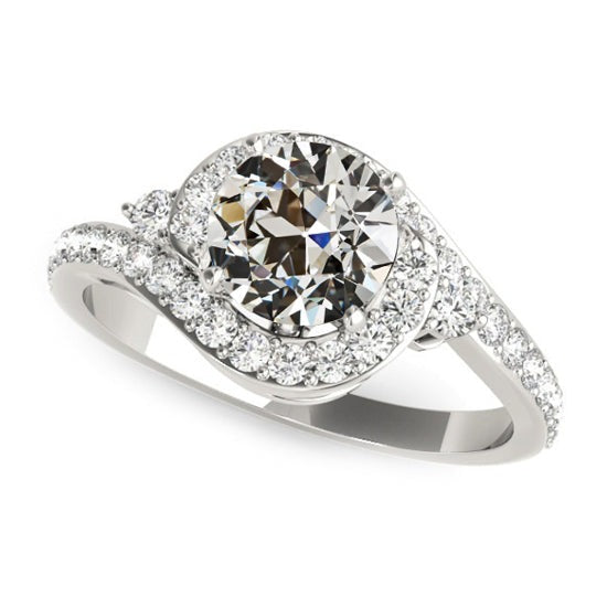 Bague Halo Rond Vieux mineur Réel Diamant Tige Torsadée 4.50 Carats