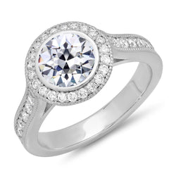 Bague Halo Rond ancienne mine Cut Naturel Diamond Bezel Serti Millgrain 5.50 Carats