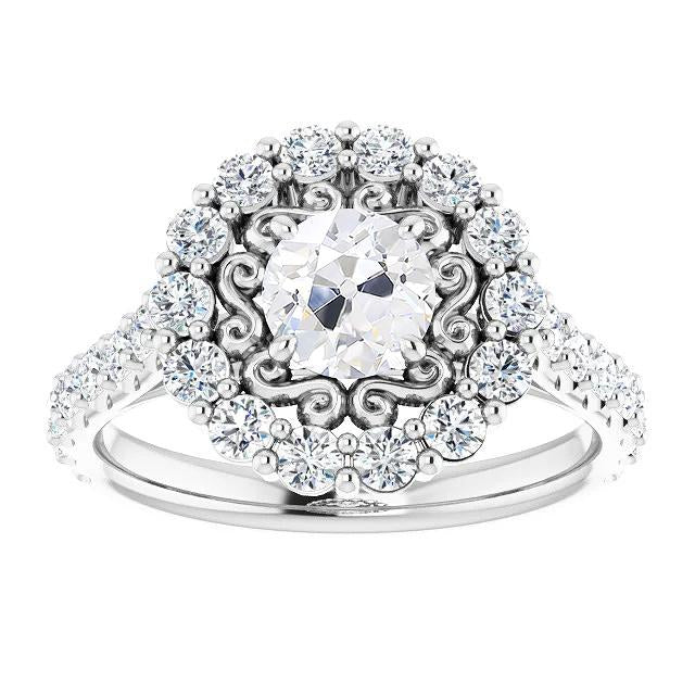 Bague Halo Ronde Ancienne Mine Cut Naturel Diamants Pavés Sertie De Griffes 6.25 Carats