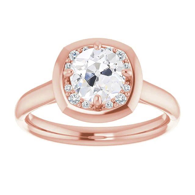 Bague Halo Ronde Avec Véritable Diamants Taille Ancienne Sertie De Griffes En Or Rose 3.25 Carats