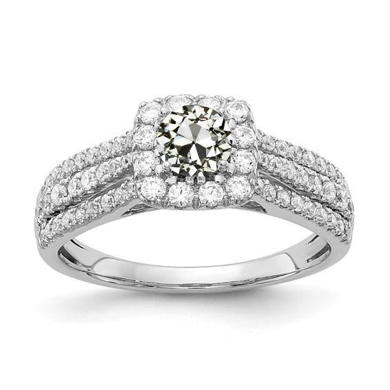 Bague Halo Ronde Avec Véritable Diamants Taille Vieille Mine. Accents Triple Rangée. 4.50 Carats