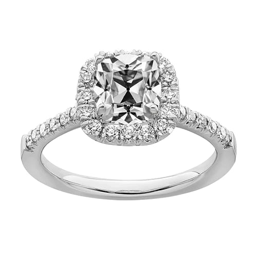 Bague Halo Ronde & Coussin Vieux Mineur Réel Diamant Or 4 Carats 14K