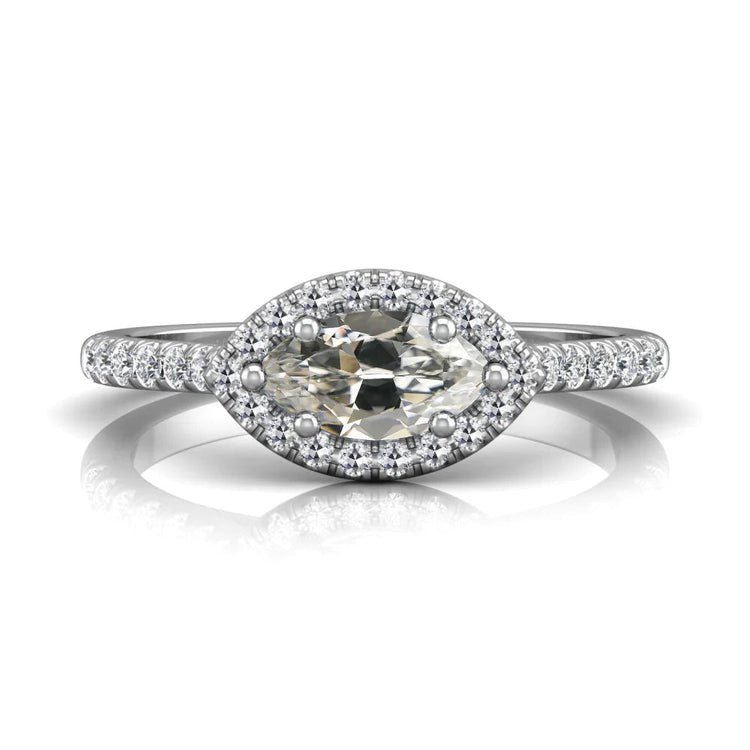 Bague Halo Ronde & Marquise Vieux mineur Réel Diamant 6 Griffes Sertie Or 4 Carats