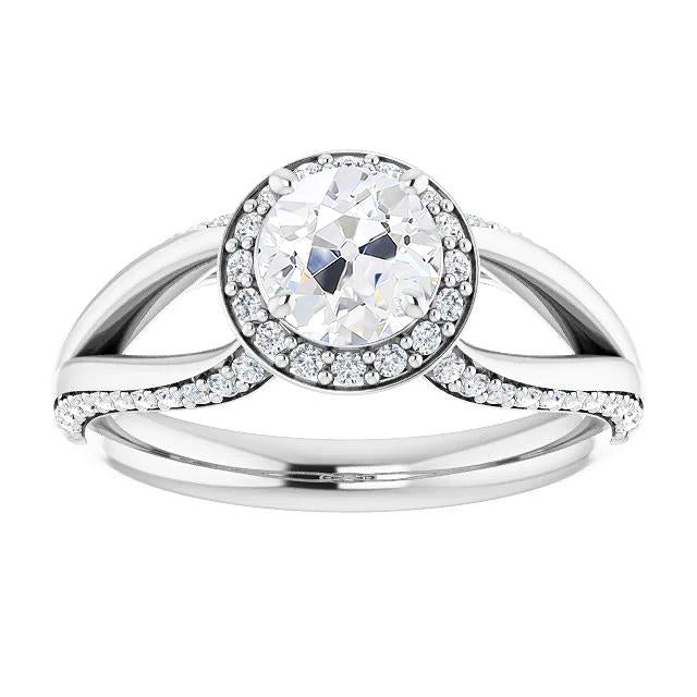 Bague Halo Ronde Naturel Diamant Taille Ancienne Avec Accents Tige Fendue 5 Carats