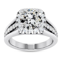 Bague Halo Ronde Naturel Diamant Taille Ancienne Bijoux En Or 14K 7.50 Carats