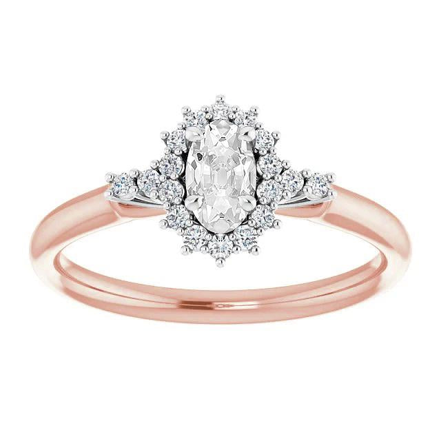 Bague Halo Ronde & Ovale Réel Diamants Taille Vieille Mine Style Étoile 3.90 Carats