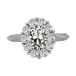 Bague Halo Ronde & Ovale Vieux mineur Style Fleur Réel Diamant Or 9 Carats