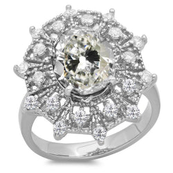 Bague Halo Ronde & Ovale Vieux mineur Style Fleur Véritable Diamant 9 Carats