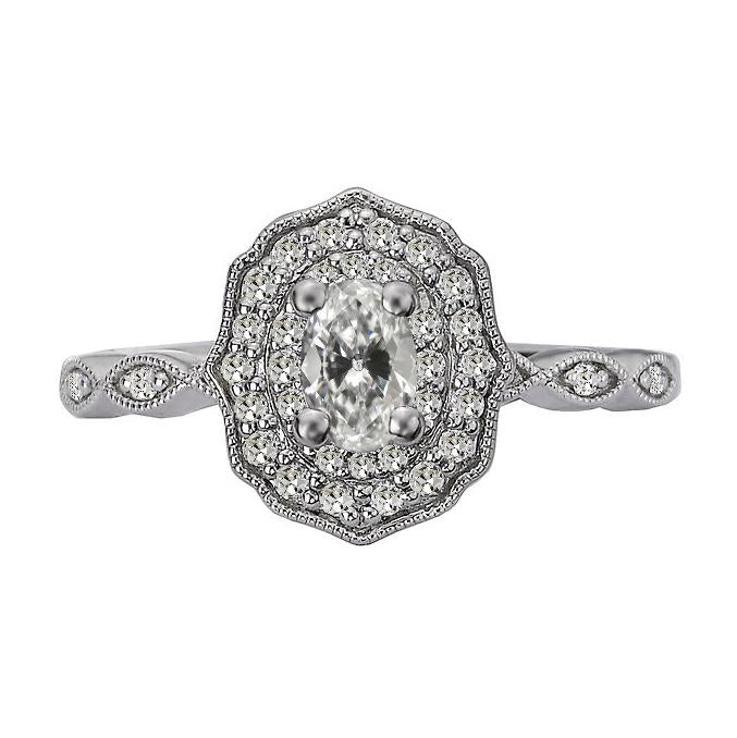 Bague Halo Ronde & Ovale ancienne mine Cut Véritable Diamant Style Fleur 4 Carats
