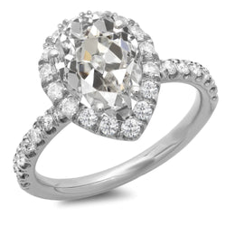 Bague Halo Ronde & Poire Réel Diamant Taille Vieille Mine Or 14K 9.50 Carats
