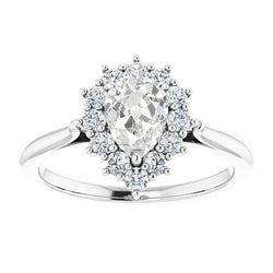 Bague Halo Ronde & Poire Vieux Mineur Réel Diamant Or 4 Carats 14K