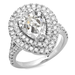 Bague Halo Ronde & Poire Vieux mineur Véritable Diamant Double Griffe sertie 12.50 Carats