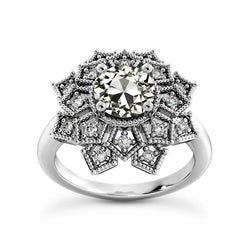 Bague Halo Ronde Réel Diamant Taille Ancienne Etoile Style Vintage 4.50 Carats