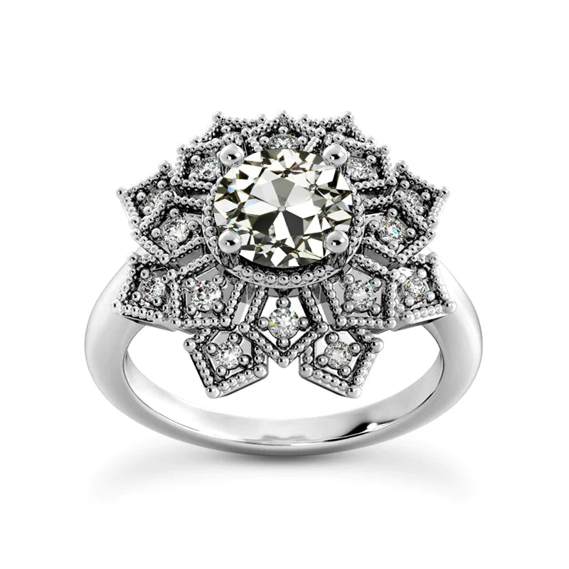 Bague Halo Ronde Réel Diamant Taille Ancienne Etoile Style Vintage 4.50 Carats