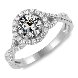 Bague Halo Ronde Réel Diamant Taille Ancienne Mine Pavée Style Infini 5 Carats