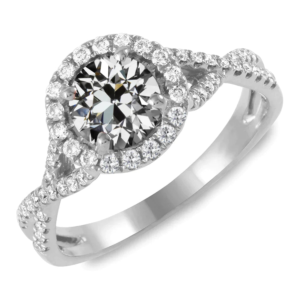 Bague Halo Ronde Réel Diamant Taille Ancienne Mine Pavée Style Infini 5 Carats