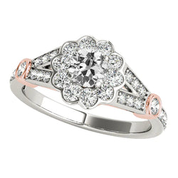 Bague Halo Ronde Réel Diamant Taille Ancienne Style Fleur Fendue 4.25 Carats