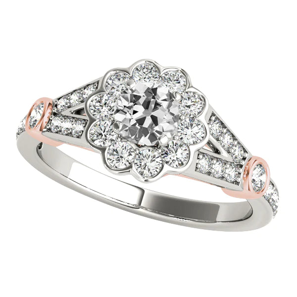 Bague Halo Ronde Réel Diamant Taille Ancienne Style Fleur Fendue 4.25 Carats