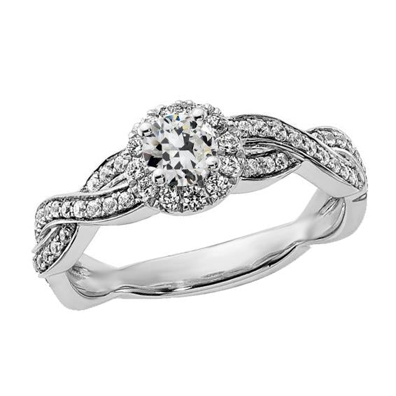 Bague Halo Ronde Réel Diamant Taille Ancienne Tige Torsadée Or 2.50 Carats