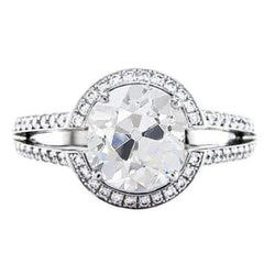Bague Halo Ronde Réel Diamants Taille Ancienne Mine Sertie De Griffes Or 3.50 Carats