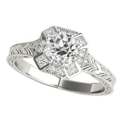 Bague Halo Ronde Style Vintage Naturel Diamants Taille Ancienne Mine 3.50 Carats