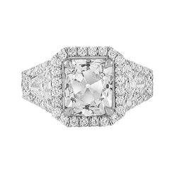 Bague Halo Ronde & Trapèze Coussin Vieux mineur Réel Diamants 4.50 Carats