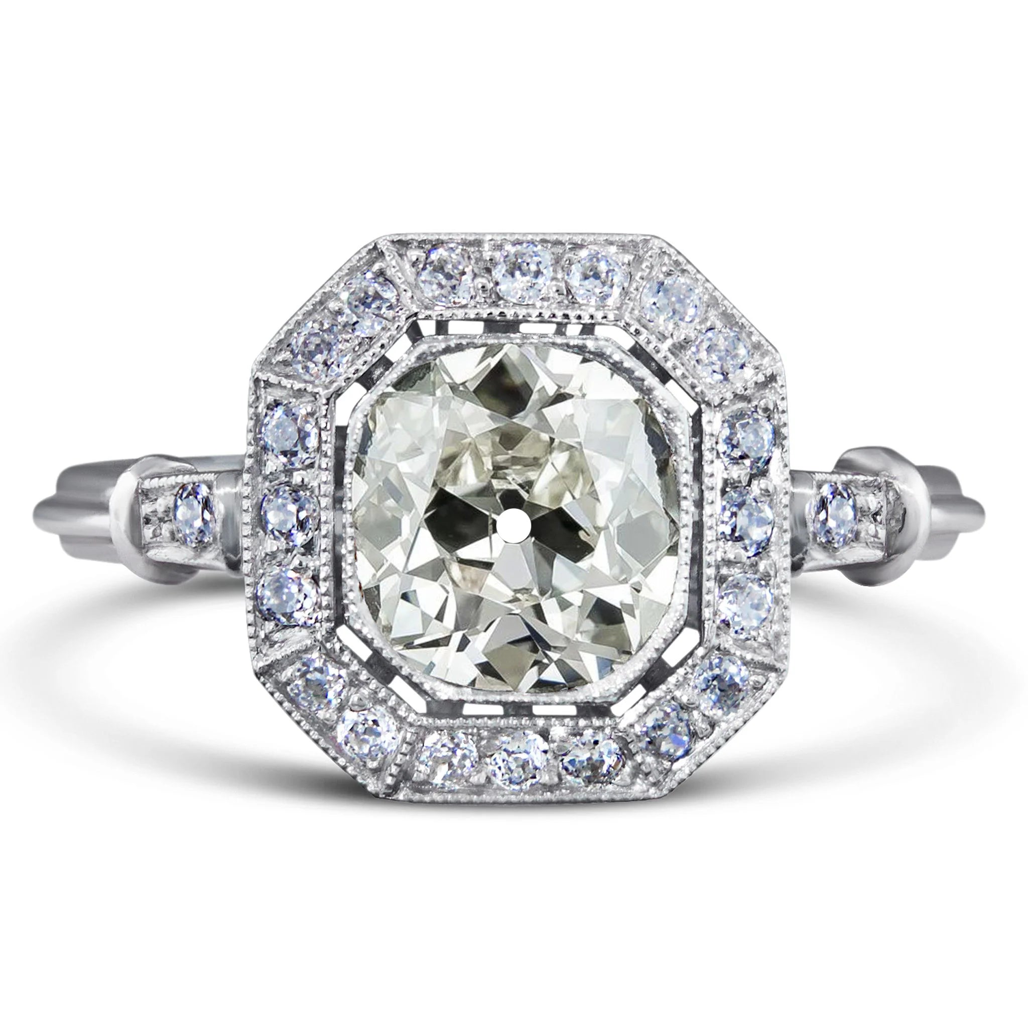 Bague Halo Ronde  Véritable Diamant Taille Ancienne Style Vintage Or 4.75 Carats