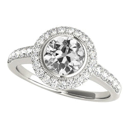 Bague Halo Ronde Vieux Mineur Réel Diamant Avec Lunette Accents Set 4.50 Carats