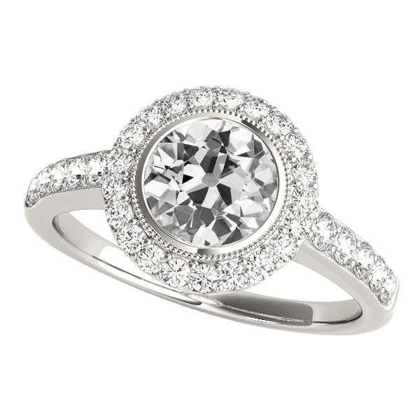 Bague Halo Ronde Vieux Mineur Réel Diamant Avec Lunette Accents Set 4.50 Carats