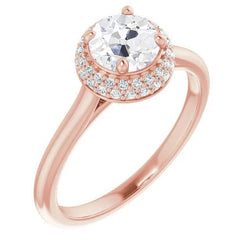 Bague Halo Ronde Vieux Mineur Réel Diamant Or Rose Bijoux Dames 4.50 Carats