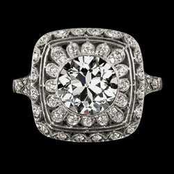 Bague Halo Ronde Vieux Mineur Véritable Diamant Fleur Style Bijoux Femme 5 Carats