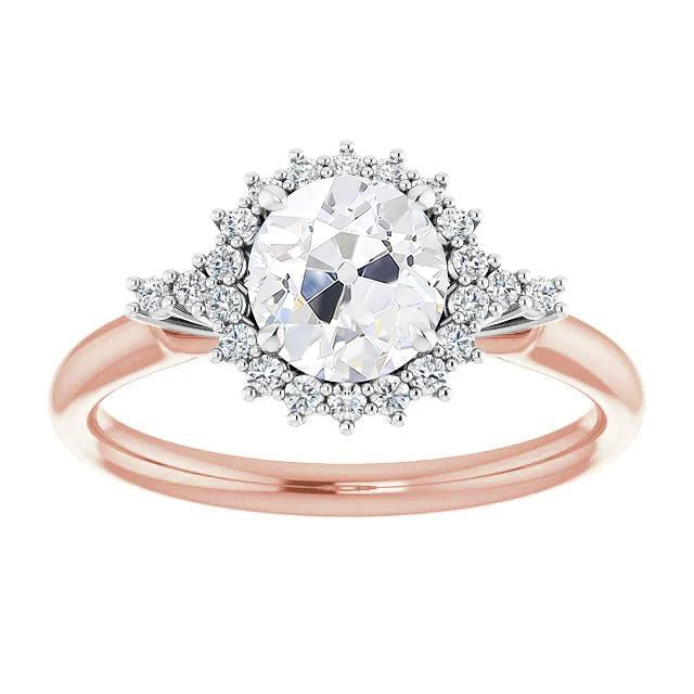 Bague Halo Ronde Vieux Mineur Véritable Diamants Sertie De Griffes Style Étoile 4 Carats