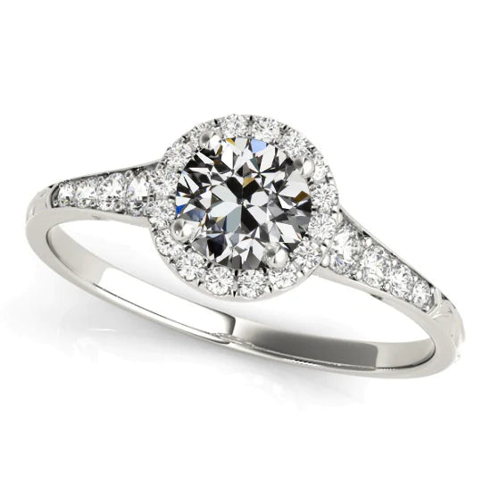 Bague Halo Ronde Vieux Réel Diamant Européen Avec Accents 4 Carats