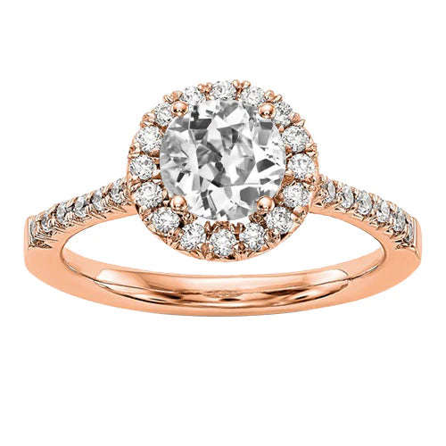 Bague Halo Ronde Vieux Mineur Réel Diamant 3.25 Carats Tige Conique Or Rose