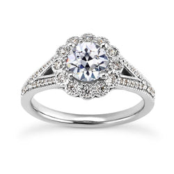 Bague Halo Ronde Vieux mineur Naturel Diamant Fleur Split Tige 4.50 Carats