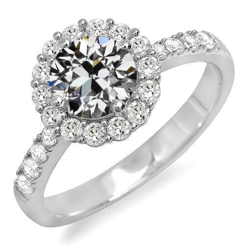 Bague Halo Ronde Vieux mineur Style Fleur Véritable Diamant 4.50 Carats
