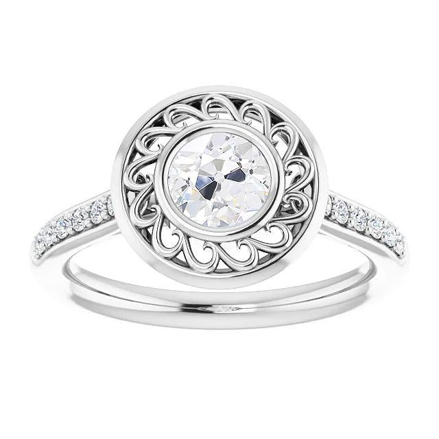 Bague Halo Ronde Vieux mineur Véritable Diamant Avec Lunette Accents Sertie 3 Carats