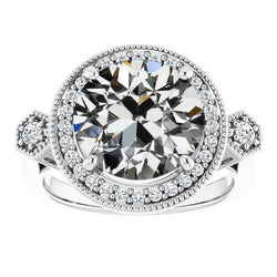 Bague Halo Ronde Vieux mineur Véritable Diamant Bijoux Femme 7.50 Carats
