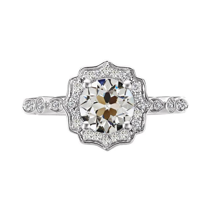 Bague Halo Ronde Vieux mineur Véritable Diamant Style Vintage Sertie De Griffes 4 Carats