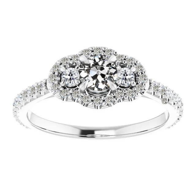 Bague Halo Ronde ancienne mine Cut Naturel Diamant 3 Pierre Style Or 5 Carats