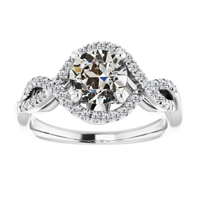 Bague Halo Ronde ancienne mine Cut Naturel Diamant Pavé Style Infini 5 Carats