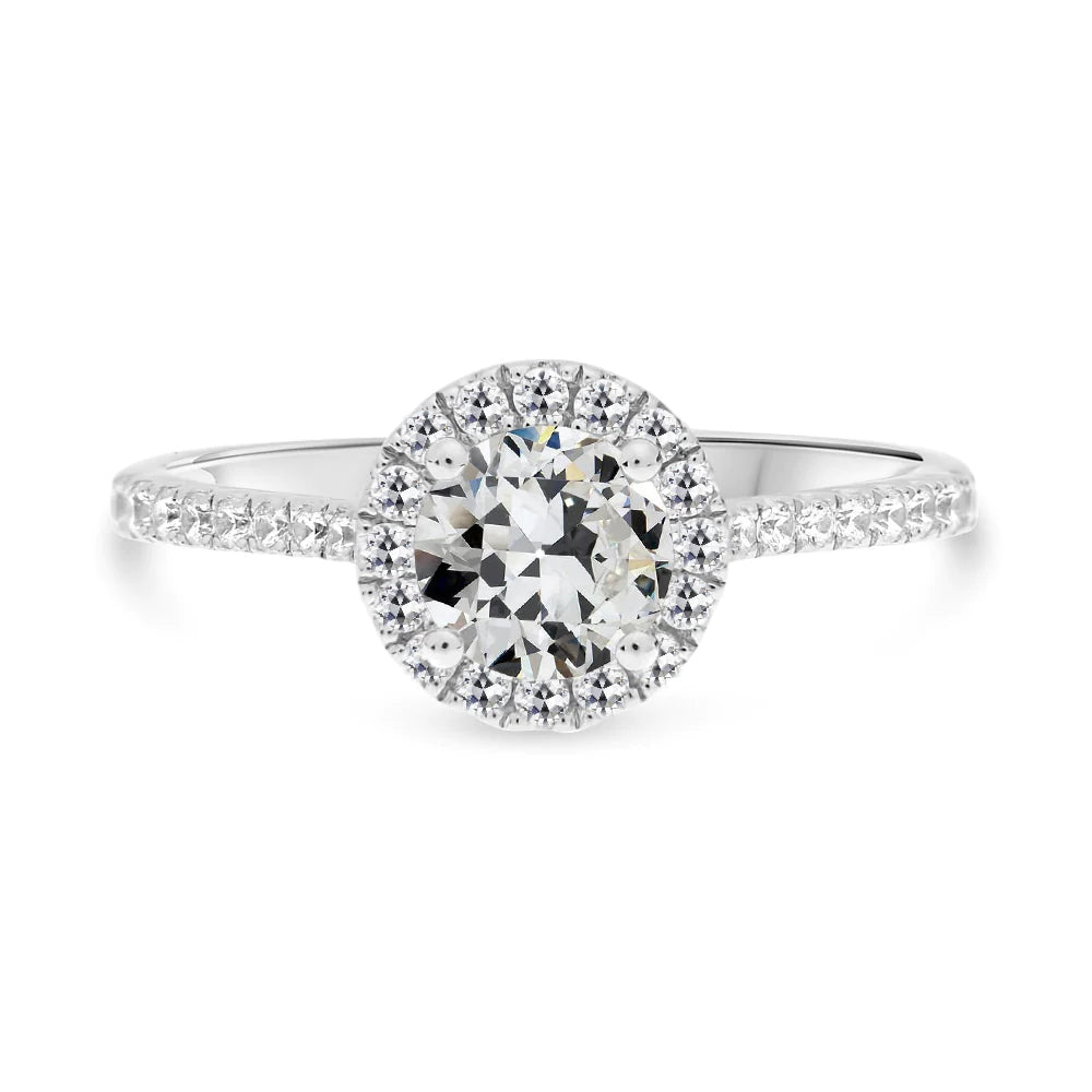 Bague Halo Ronde ancienne mine Cut Réel Diamant Or Blanc 14K 4 Carats